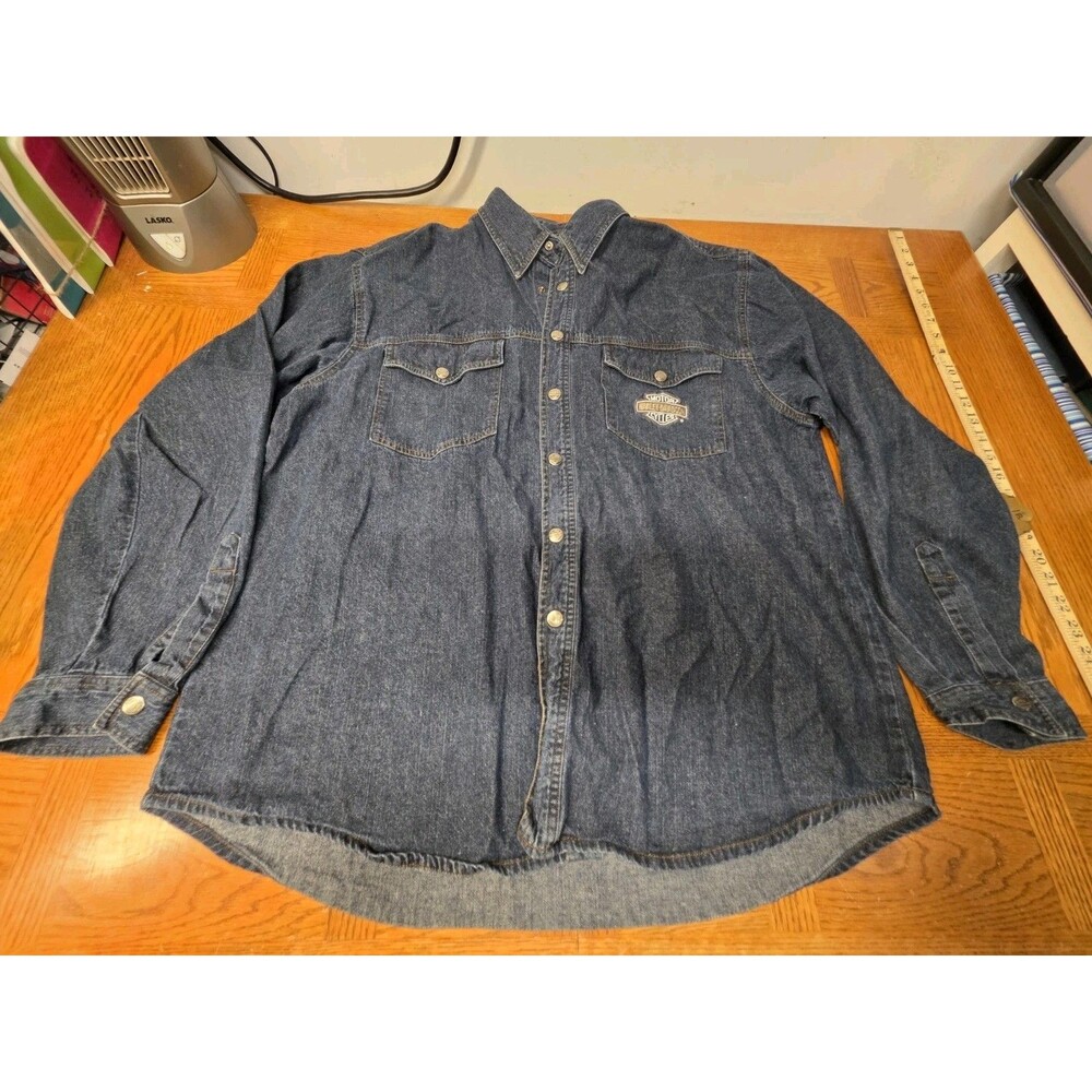 Harley Davidson Heavy Denim Blue Jean Long Sleeve Top Men's Size XL